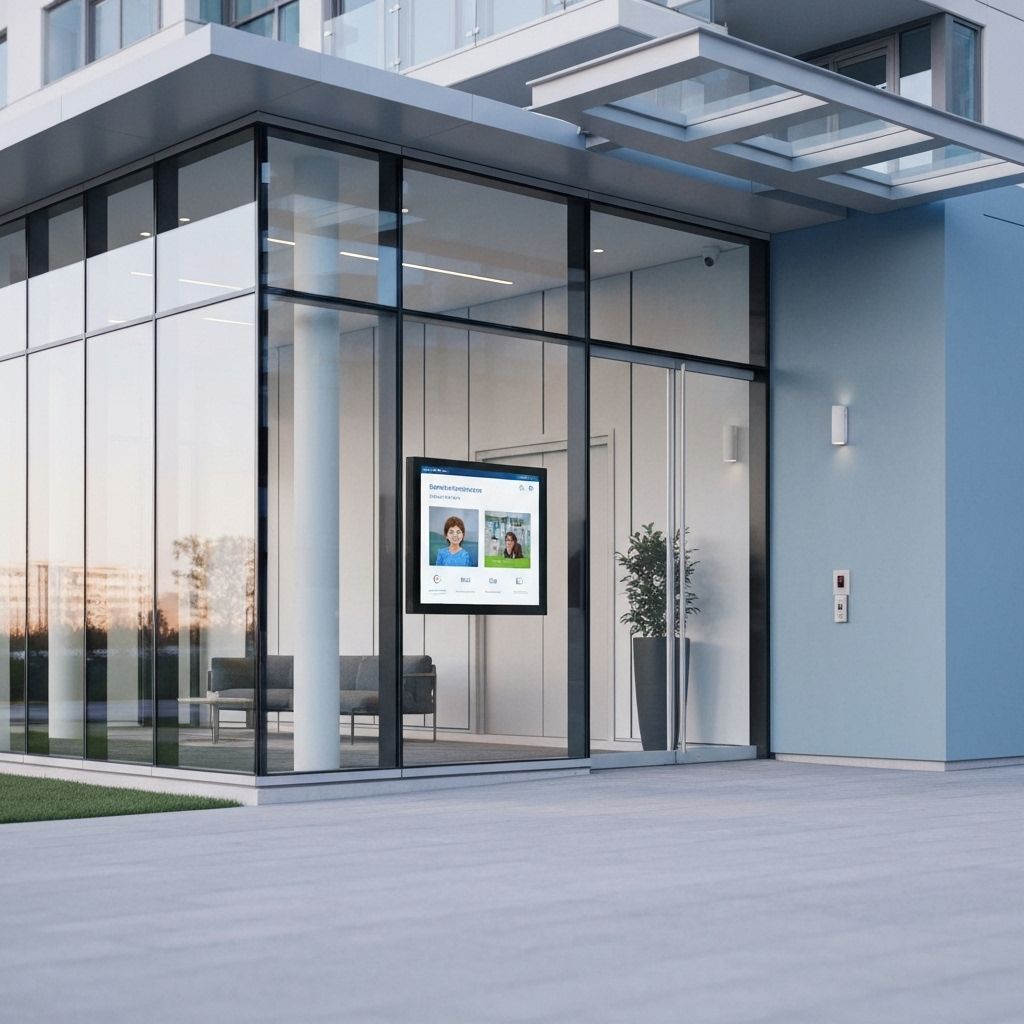 Современный вход в жилой дом с системой умного управления